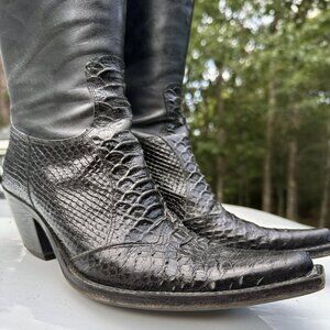 Italian Vintage Black Snakeskin Leather Western Boots w/Vero Cuoio soles